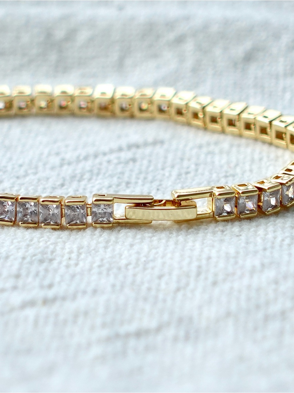 Gold Plated Tennis Bracelet with Clear Stones - Elegant Women’s Jewelry - Picture 2 of 6